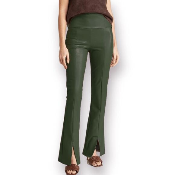 RDI Dark Olive Green Vegan Leather High Rise Split Hem Pants Size M - Picture 1 of 6